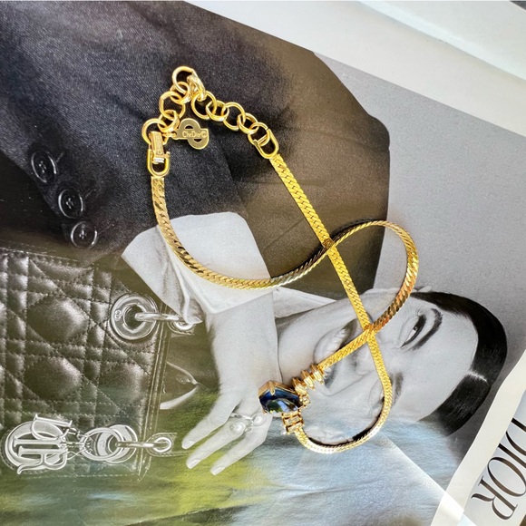 DIOR Water Drop Necklace Gold Plated Christian Dior Jewelry Emerald Cut - Picture 13 of 13